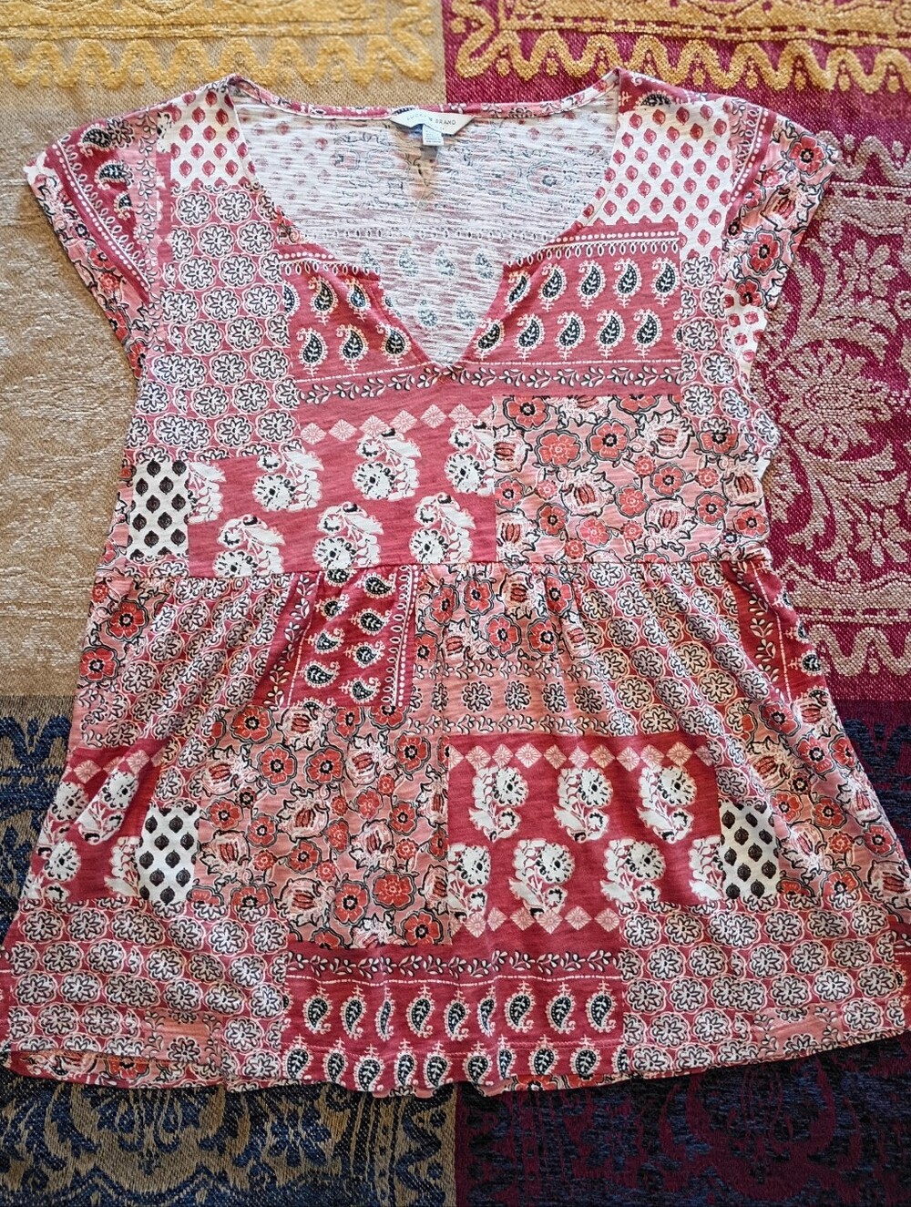 Lucky Brand Paisley Babydoll Top